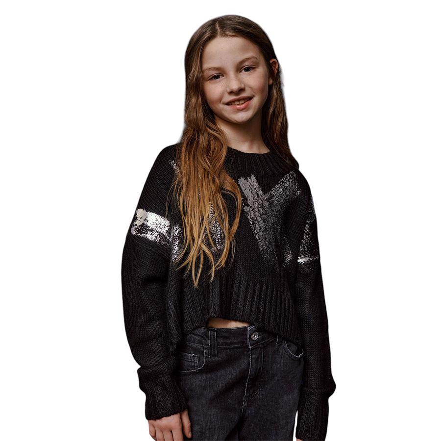 Maglione cropped bambina con paillettes Please | NB43/230G3901