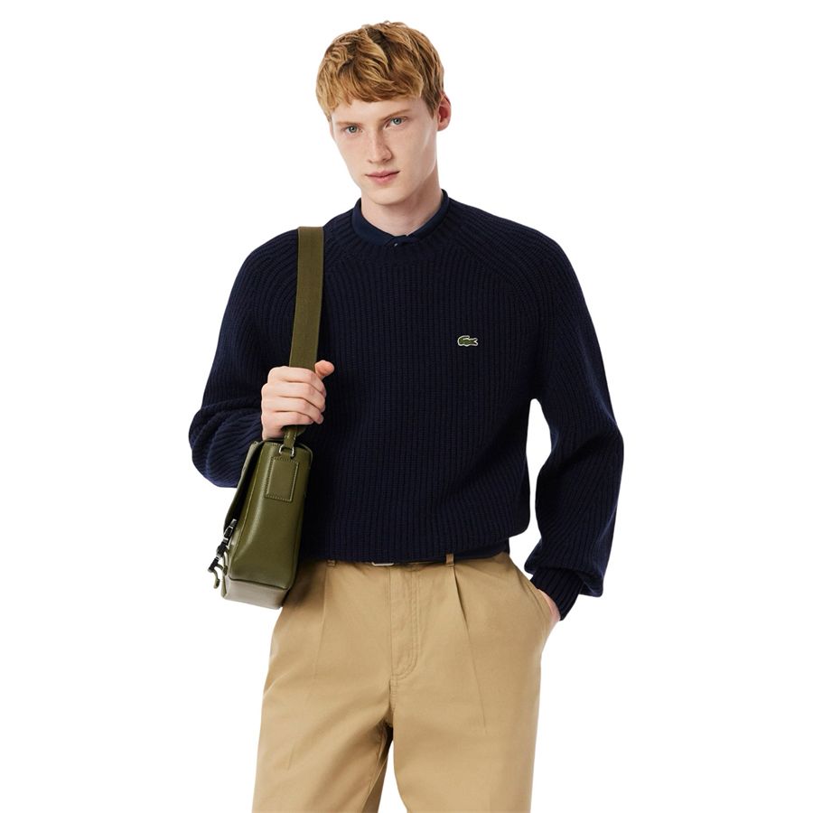 Maglione spesso in lana cardata con girocollo da uomo Lacoste | AH3142166