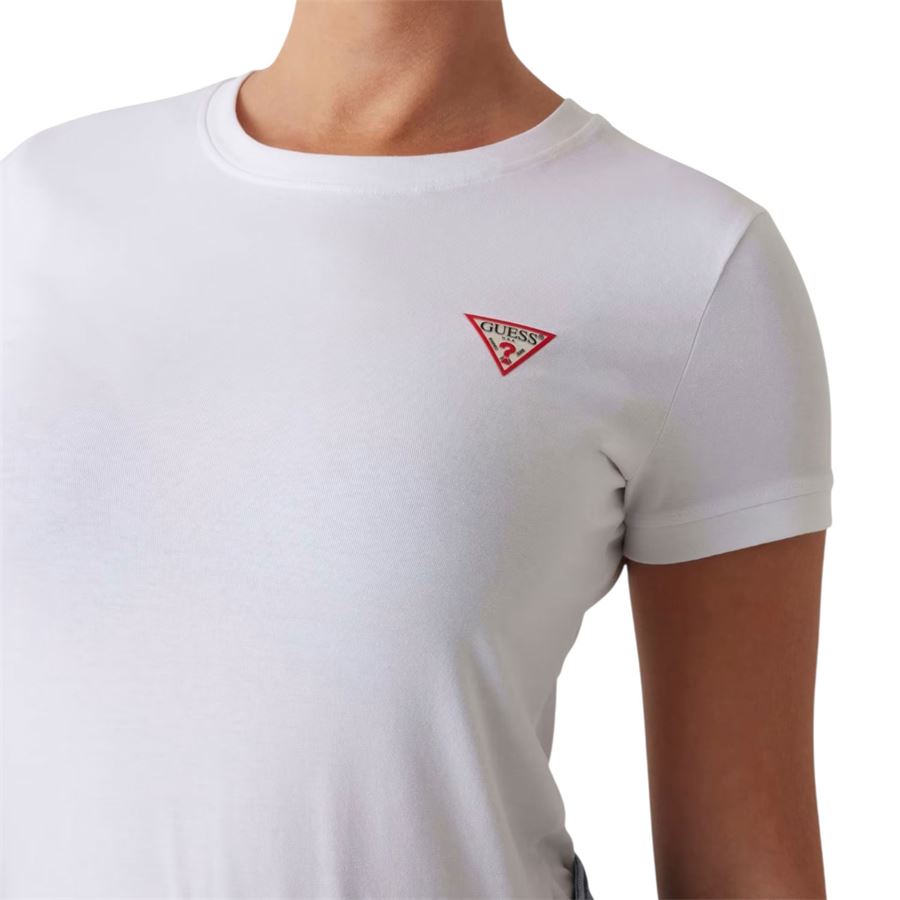 T-shirt manica corta da donna stretch con logo piccolo triangolo Guess | W2YI44/J1314G011