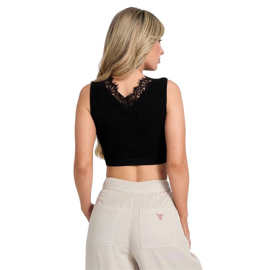 Raquel Lace Seamless Top Sweater top cropped da donna Guess | W5GZ09/Z2N0JBLK