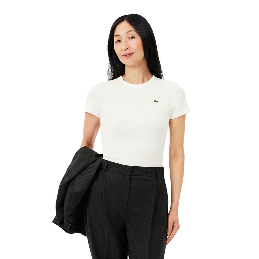 T-shirt a manica corta da donna in cotone a costine slim fit Lacoste | TF553870V