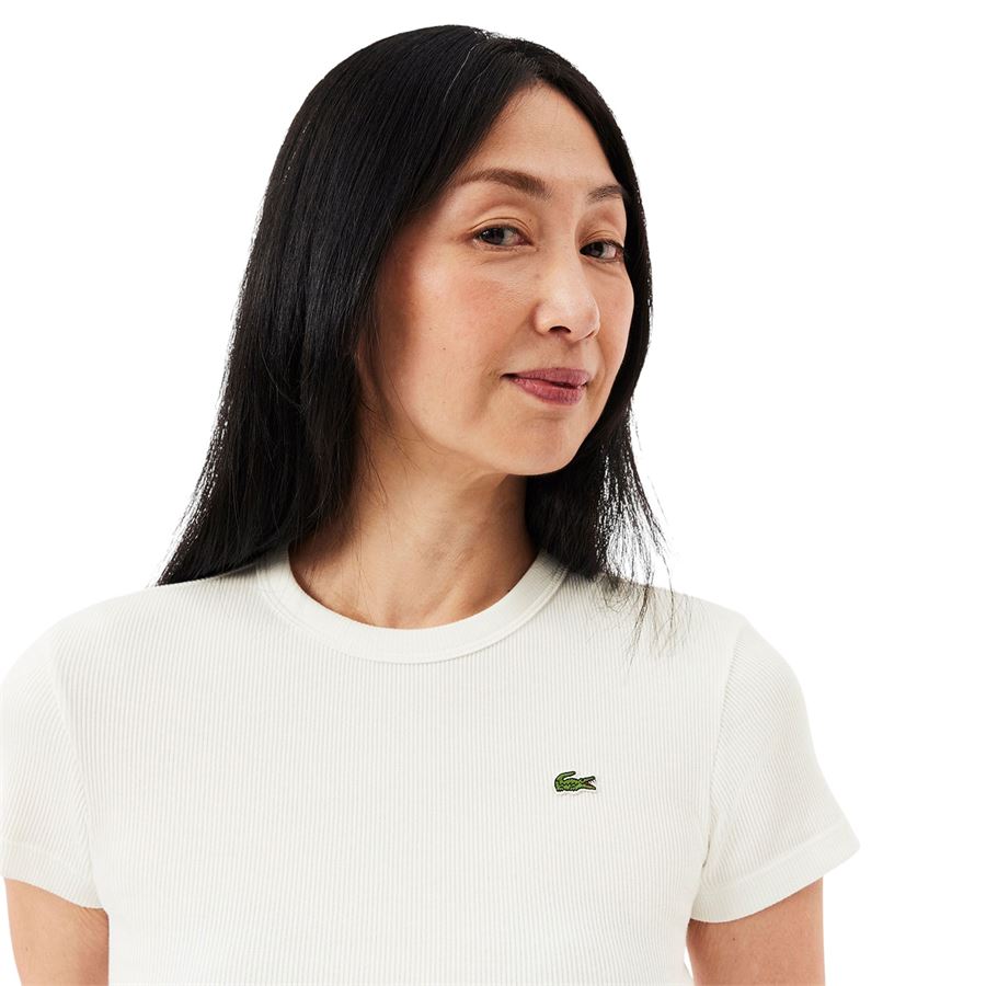 T-shirt a manica corta da donna in cotone a costine slim fit Lacoste | TF553870V
