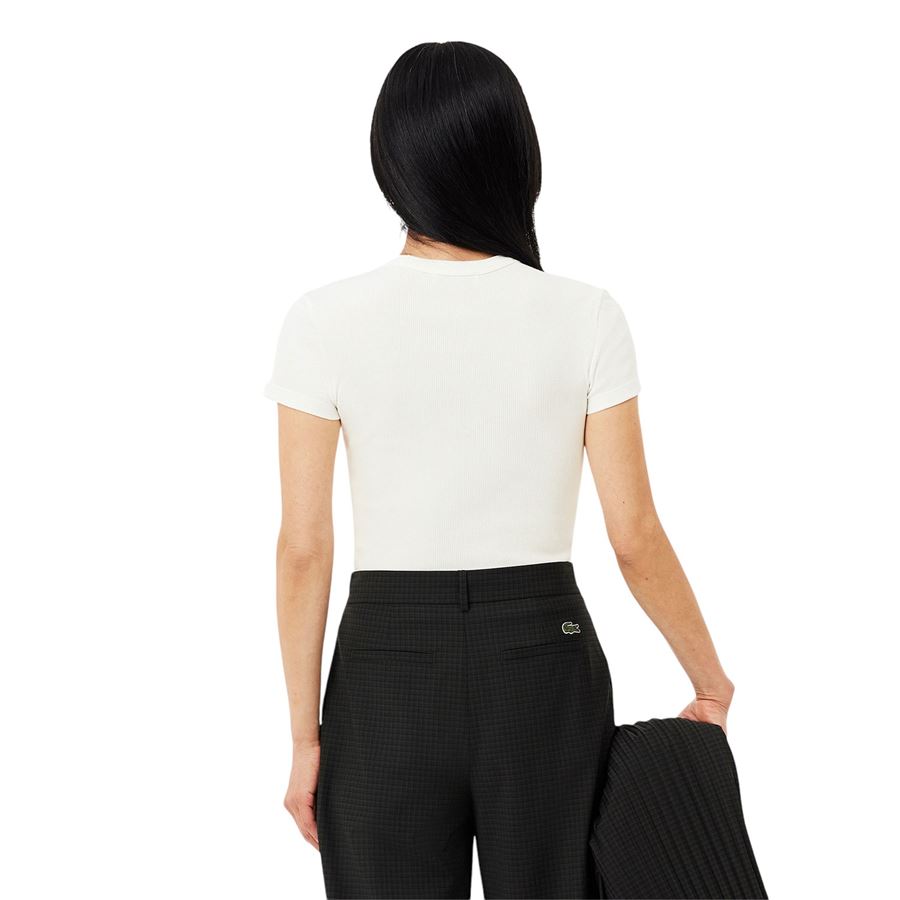 T-shirt a manica corta da donna in cotone a costine slim fit Lacoste | TF553870V