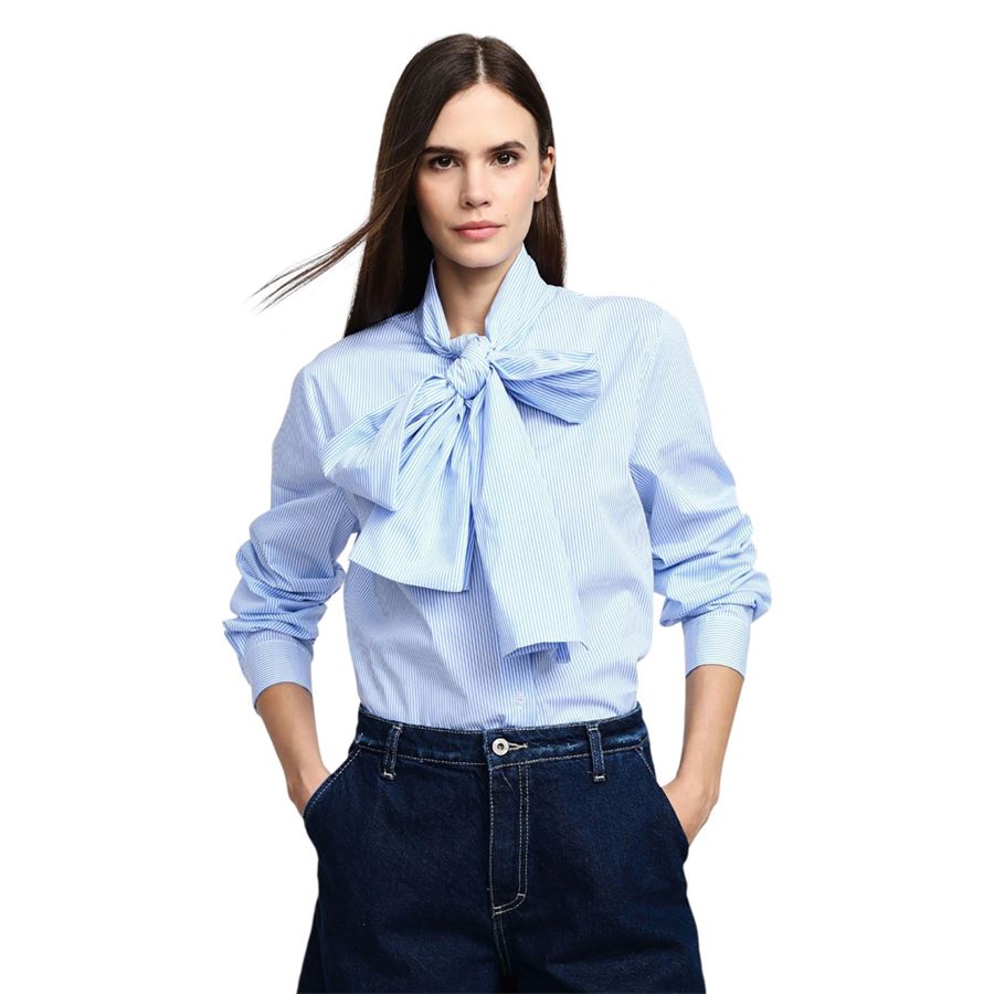 Camicia a righe con maniche lunghe e fiocco da donna Please | C975GG012146