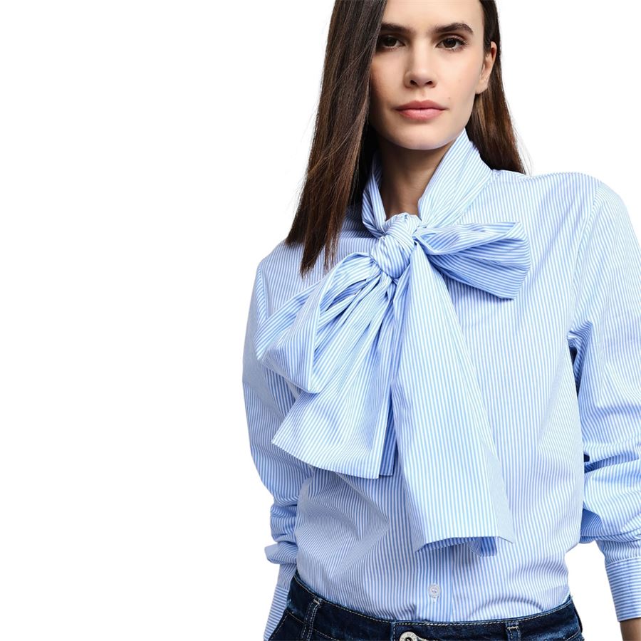 Camicia a righe con maniche lunghe e fiocco da donna Please | C975GG012146