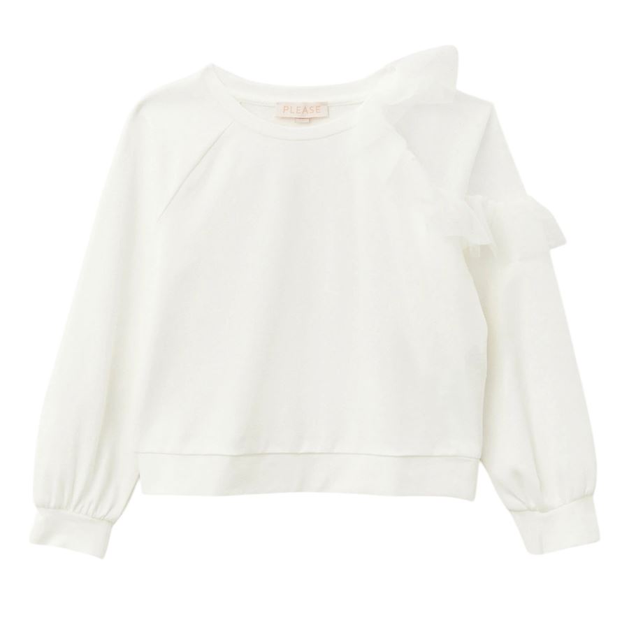 Felpa girocollo m/l con rouches e tulle manica da bambina Please | LB03/172G3102