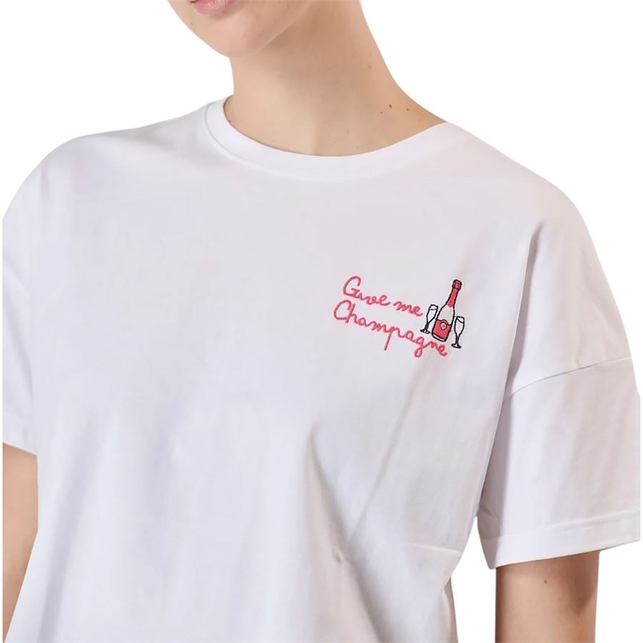 T-shirt manica corta da donna con Ricamo Give Me Champagne Superlculture | AW1157WHITE